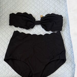Marysia Swim Black Scalloped Bandeau Bikini Set